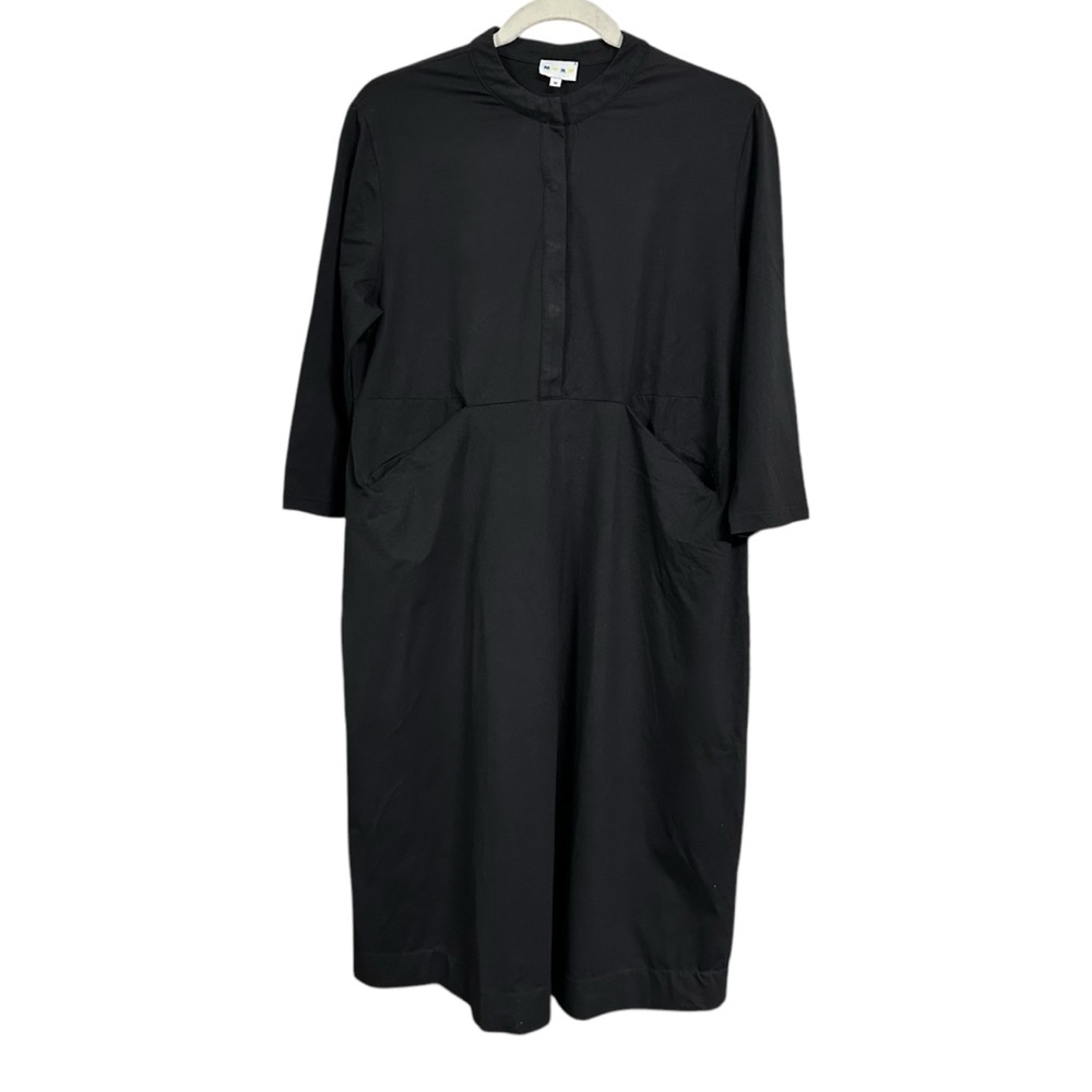 MKRM Womens Sz M Black Modest Dress Casual Pockets 3/4 Sleeves Snap Buttons